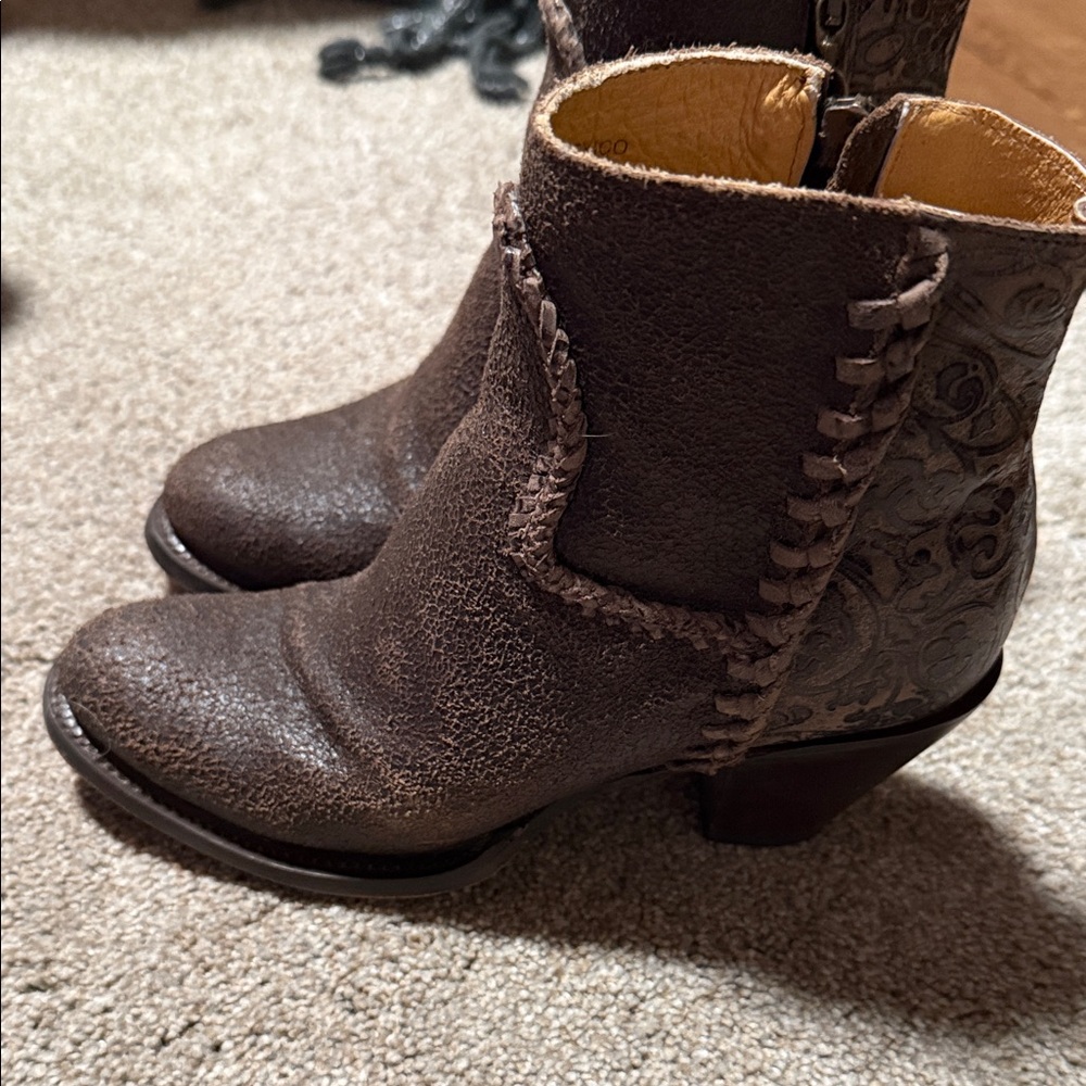 Elegant Brown Patterned Ankle Booties - Picture 2 of 4